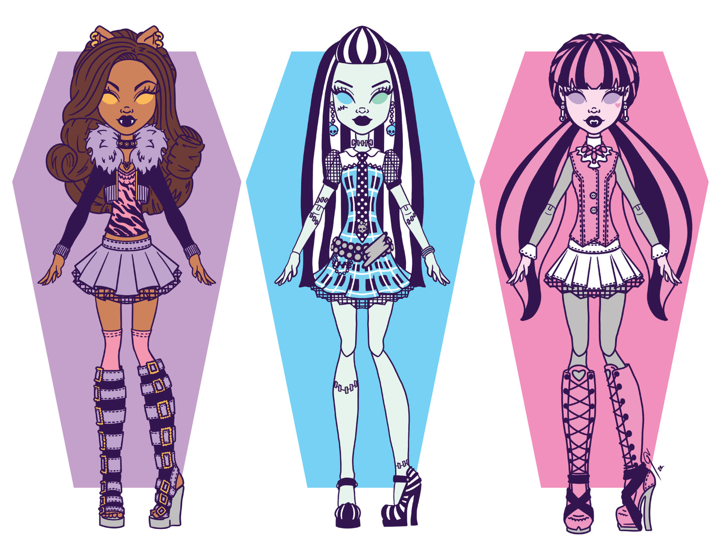 3 Teen Monster Ghoulfriends Dolls Print